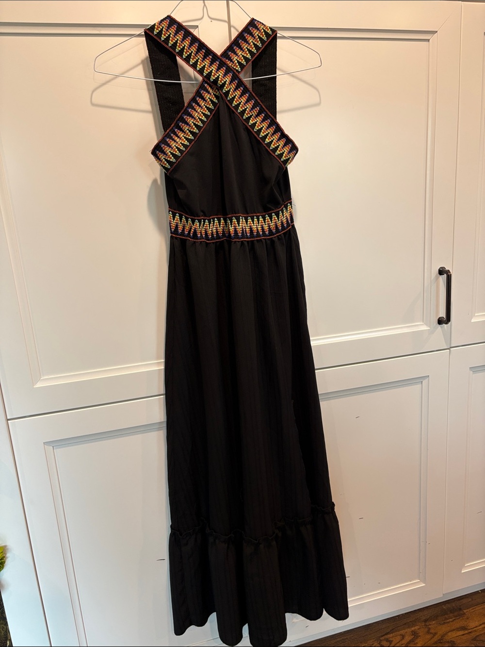 Black Maxi Dress with Colorful Zigzag Trim